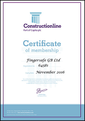 Fingersafe® Construction Line certificate