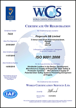 Fingersafe® ISO9001 certificate